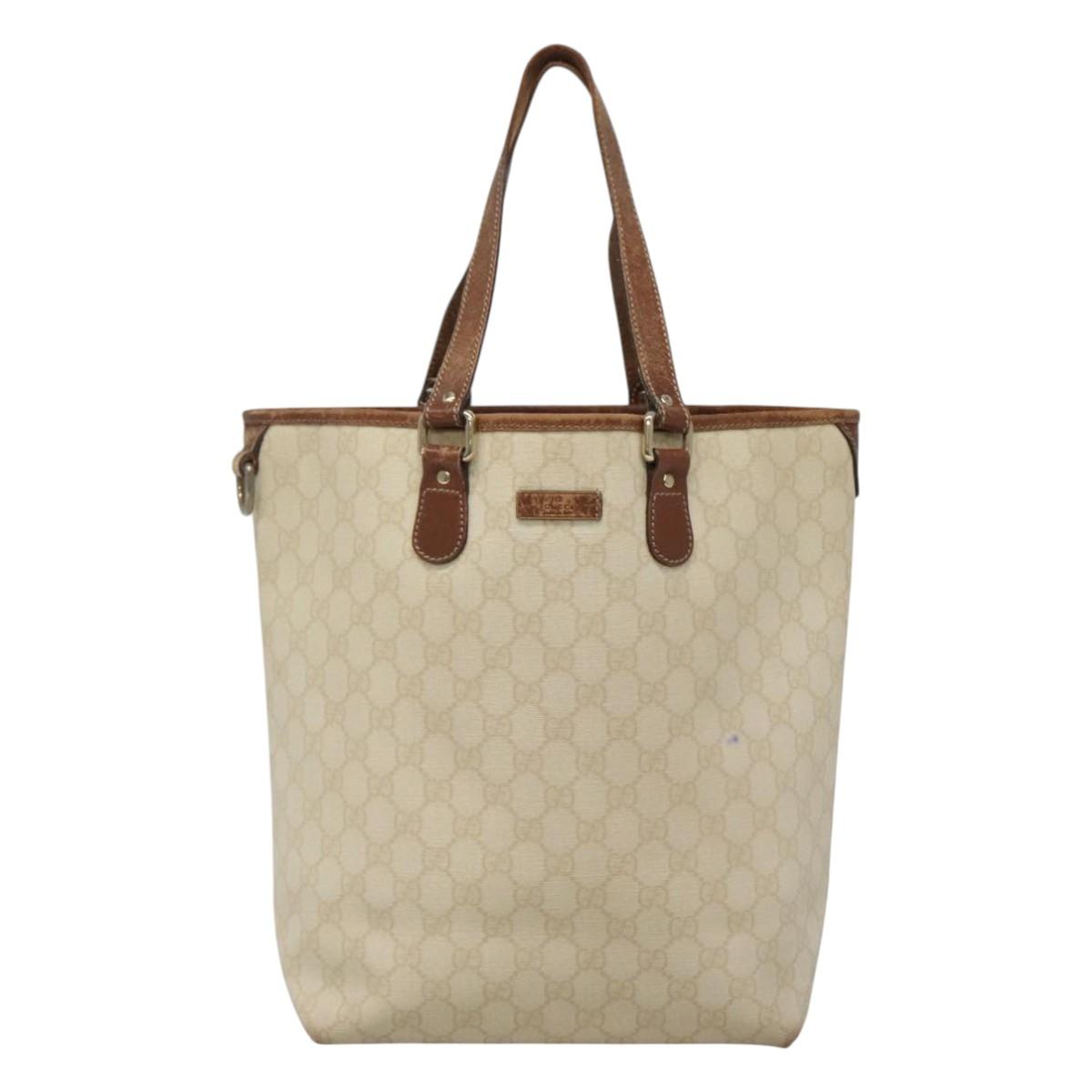 GUCCI GG Supreme Tote Bag PVC Leather White 189896 Auth nb175