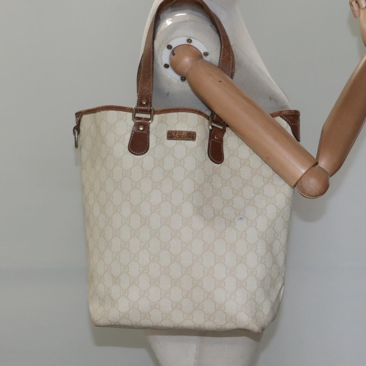GUCCI GG Supreme Tote Bag PVC Leather White 189896 Auth nb175