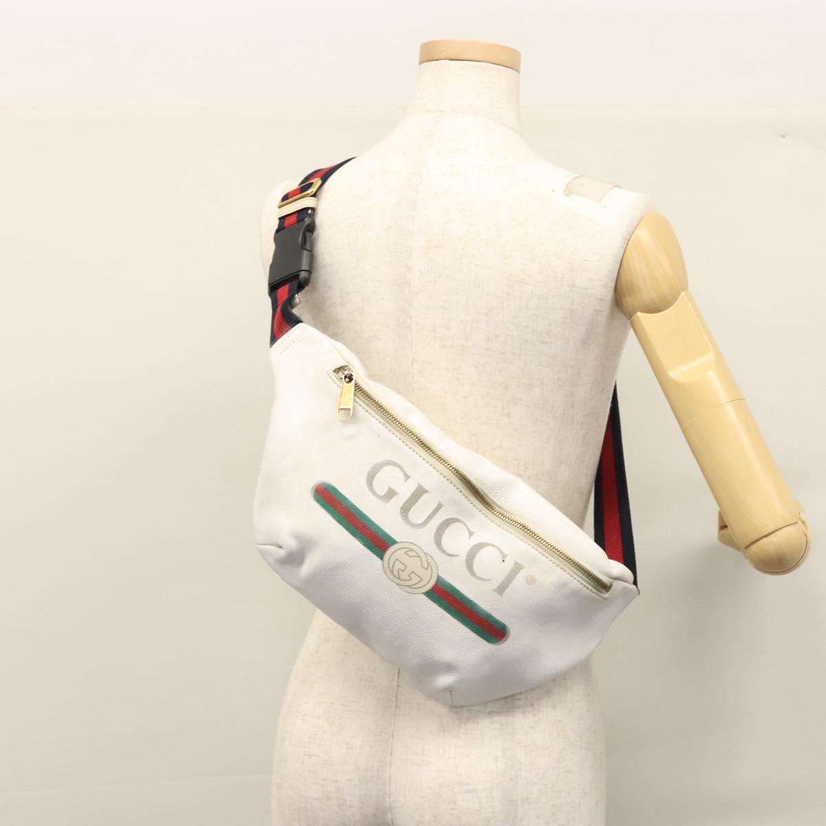 GUCCI Sherry Line Shoulder Bag Leather White Red Navy 493869 Auth nb189