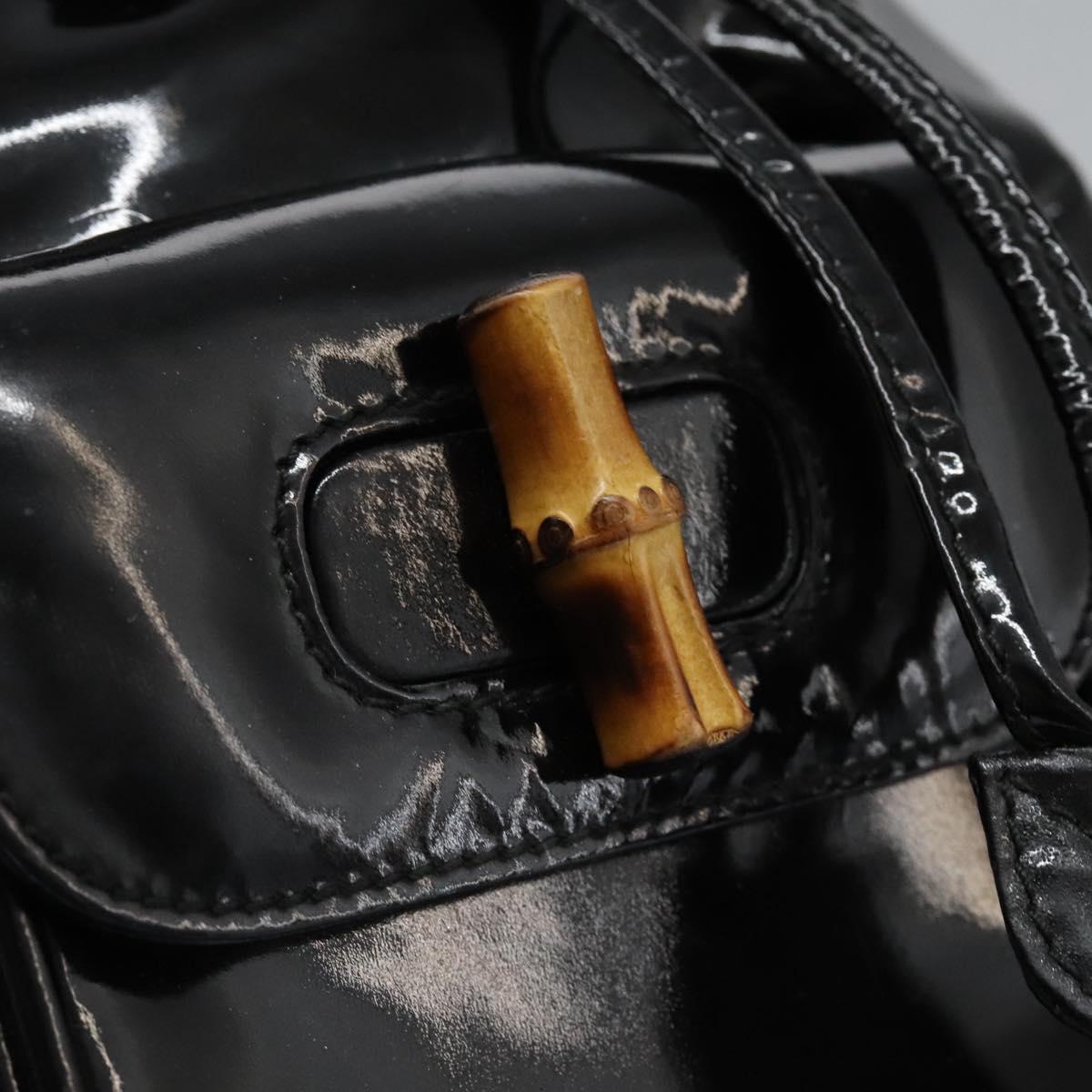 GUCCI Bamboo Backpack Patent leather Black Gold 003 2058 0030 Auth nb200