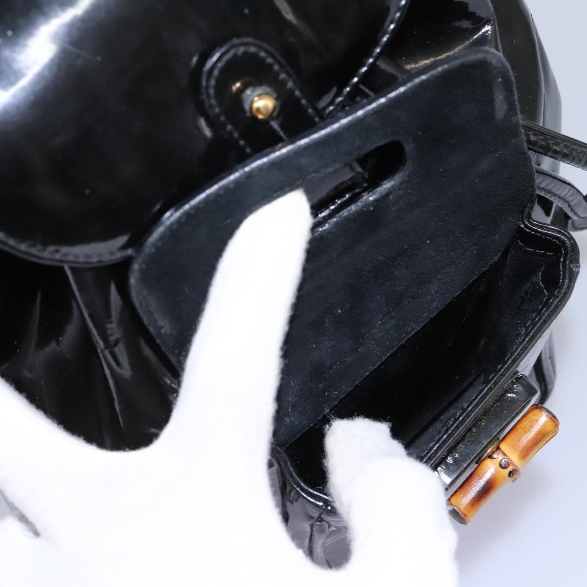 GUCCI Bamboo Backpack Patent leather Black Gold 003 2058 0030 Auth nb200