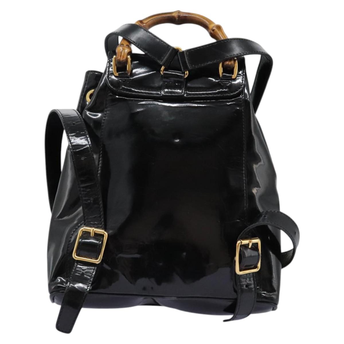 GUCCI Bamboo Backpack Patent leather Black Gold 003 2058 0030 Auth nb200