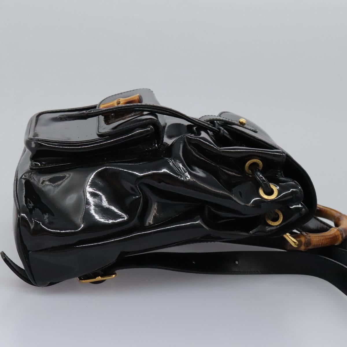 GUCCI Bamboo Backpack Patent leather Black Gold 003 2058 0030 Auth nb200