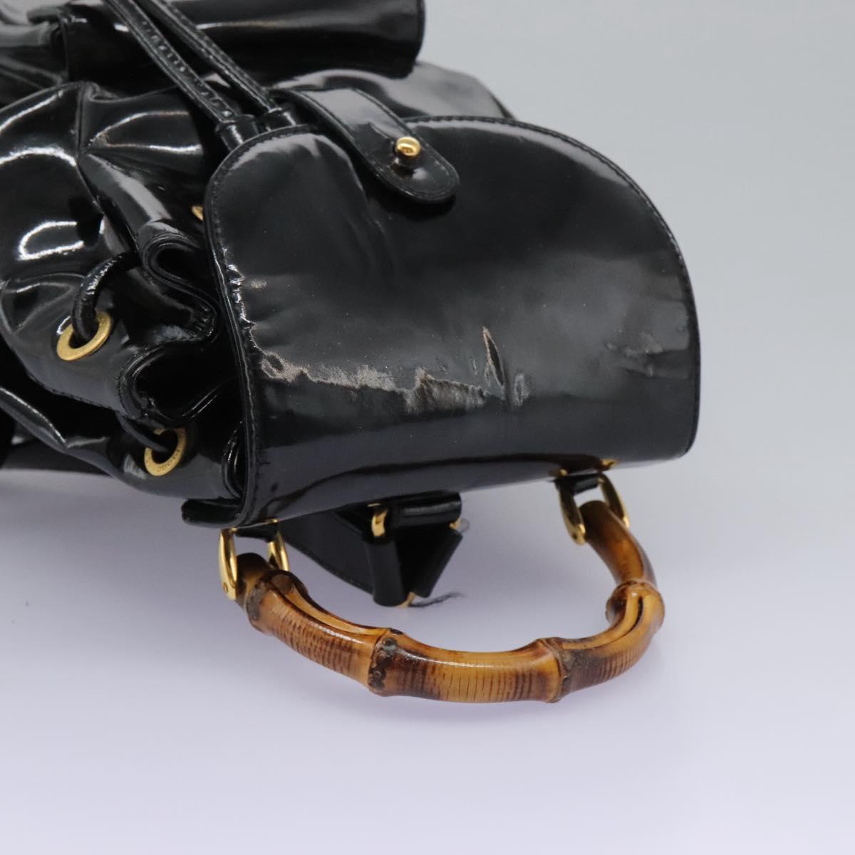 GUCCI Bamboo Backpack Patent leather Black Gold 003 2058 0030 Auth nb200