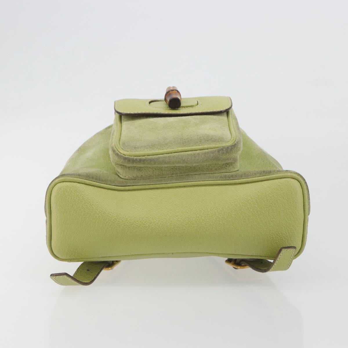 GUCCI Bamboo Backpack Suede Leather Green Gold 003 1956 0030 Auth nb201