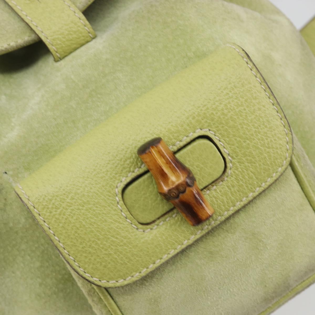 GUCCI Bamboo Backpack Suede Leather Green Gold 003 1956 0030 Auth nb201