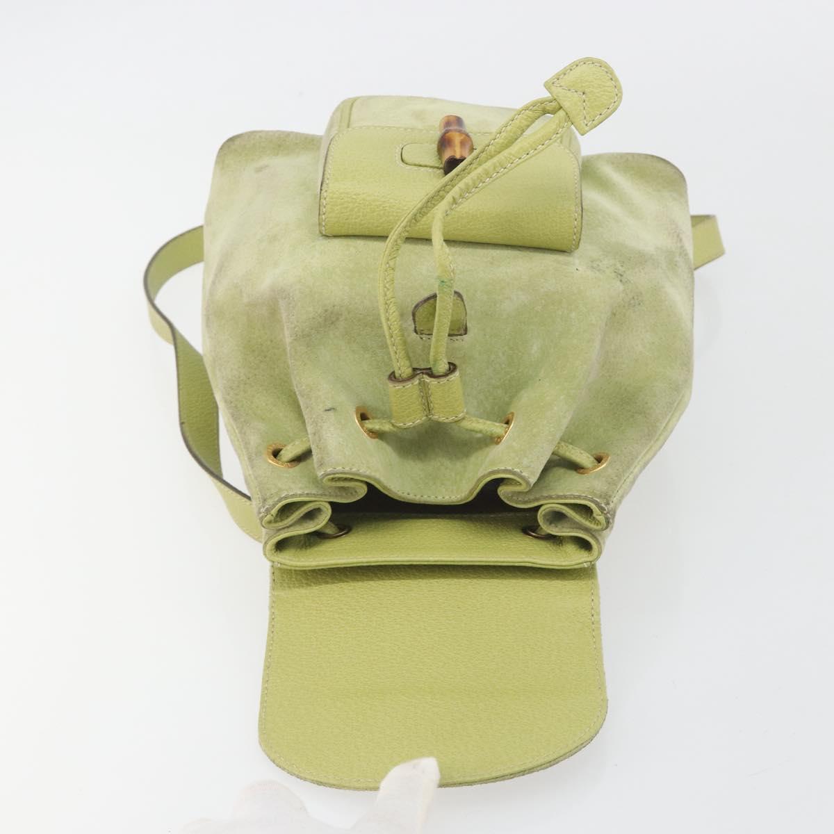 GUCCI Bamboo Backpack Suede Leather Green Gold 003 1956 0030 Auth nb201