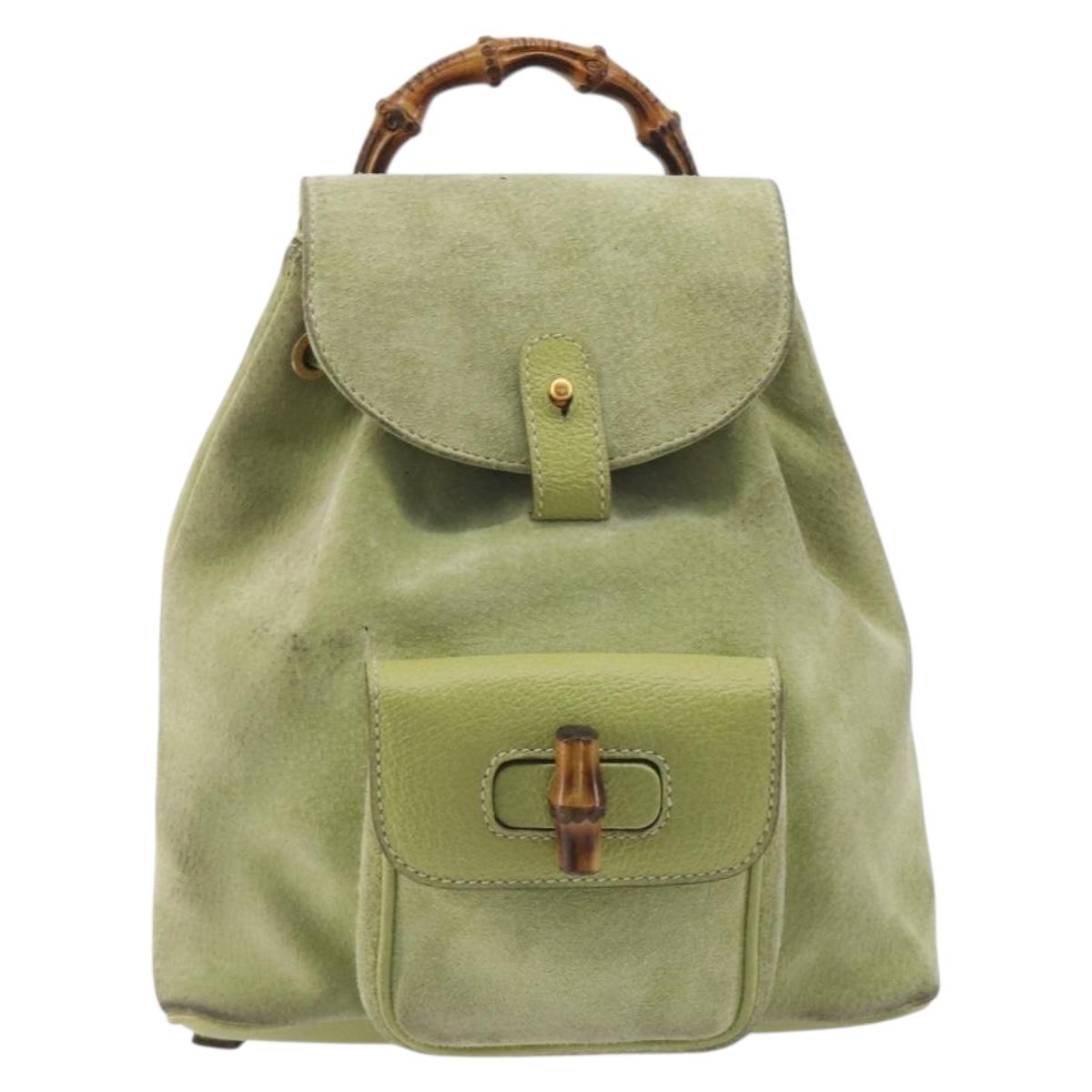 GUCCI Bamboo Backpack Suede Leather Green Gold 003 1956 0030 Auth nb201