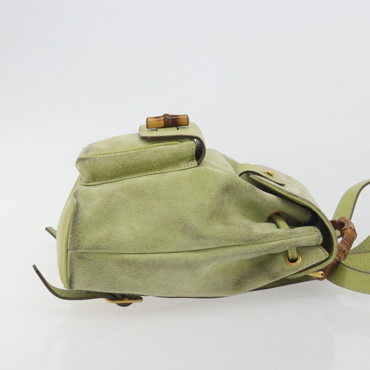 GUCCI Bamboo Backpack Suede Leather Green Gold 003 1956 0030 Auth nb201