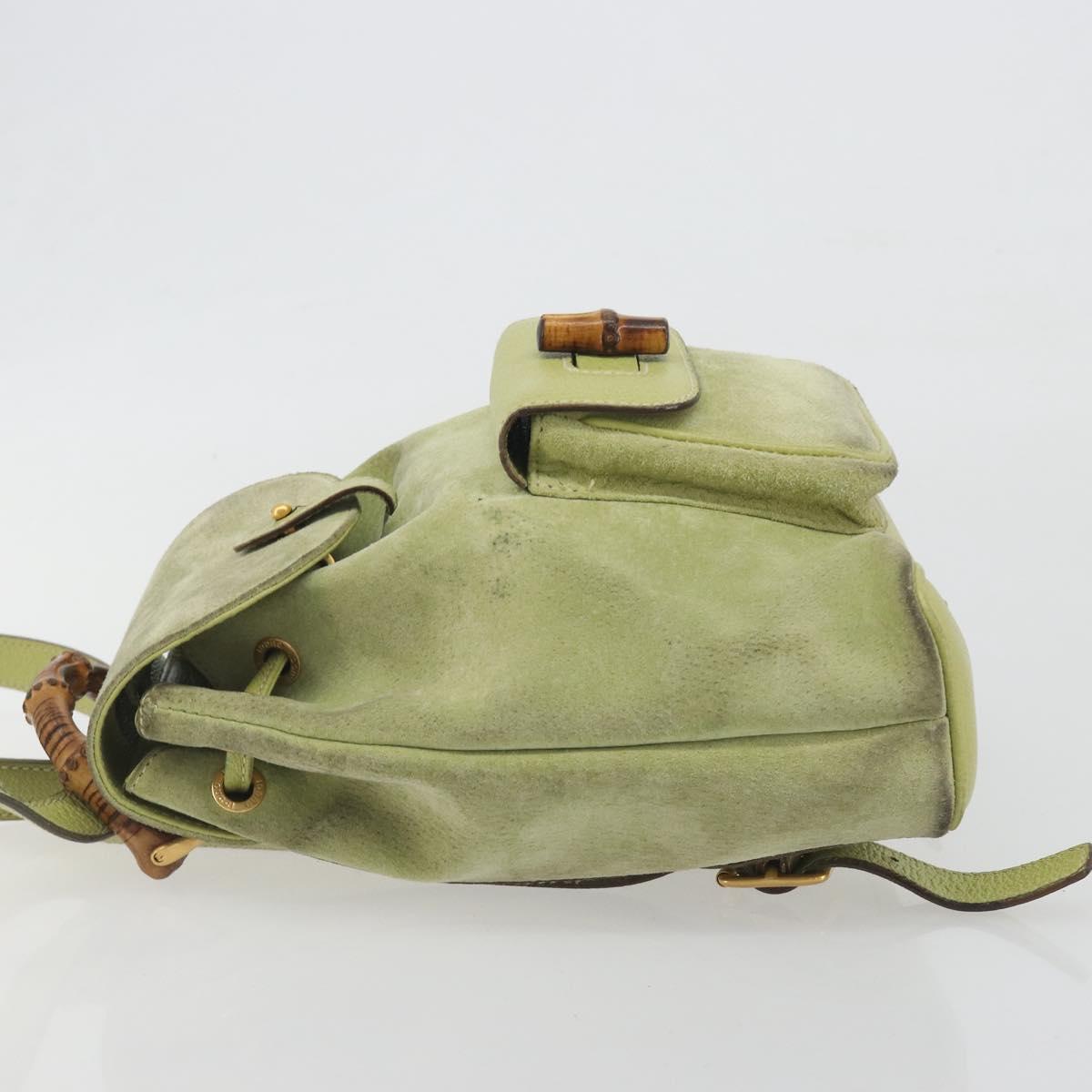 GUCCI Bamboo Backpack Suede Leather Green Gold 003 1956 0030 Auth nb201