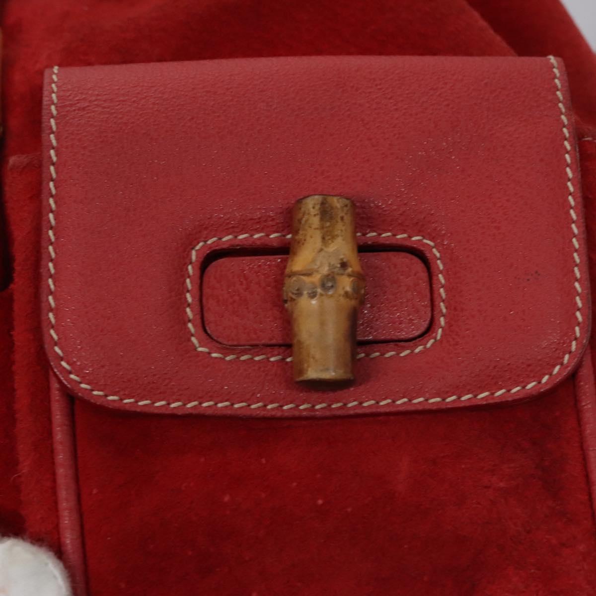 GUCCI Bamboo Backpack Suede Leather Red Gold 003 2058 0016 Auth nb202