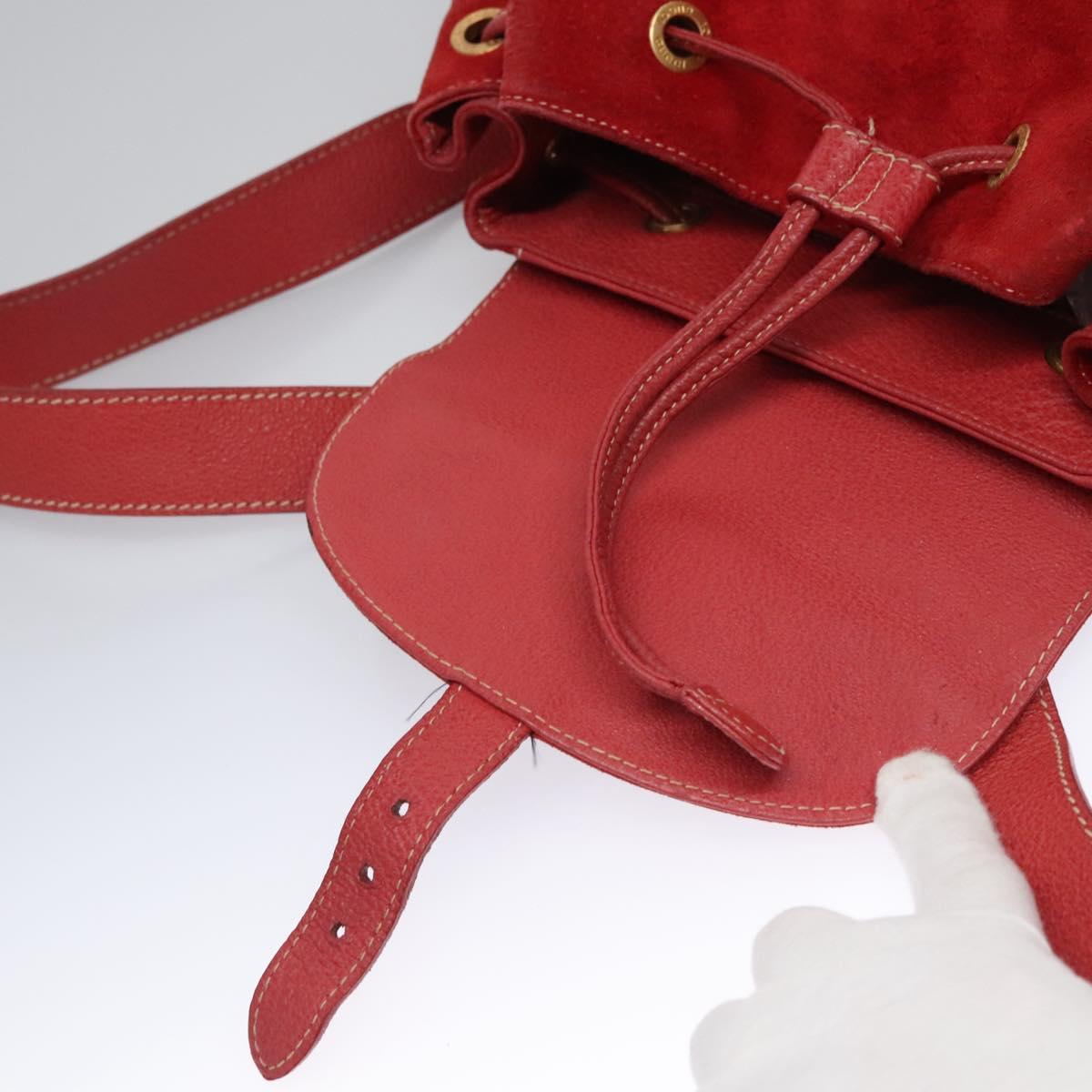 GUCCI Bamboo Backpack Suede Leather Red Gold 003 2058 0016 Auth nb202