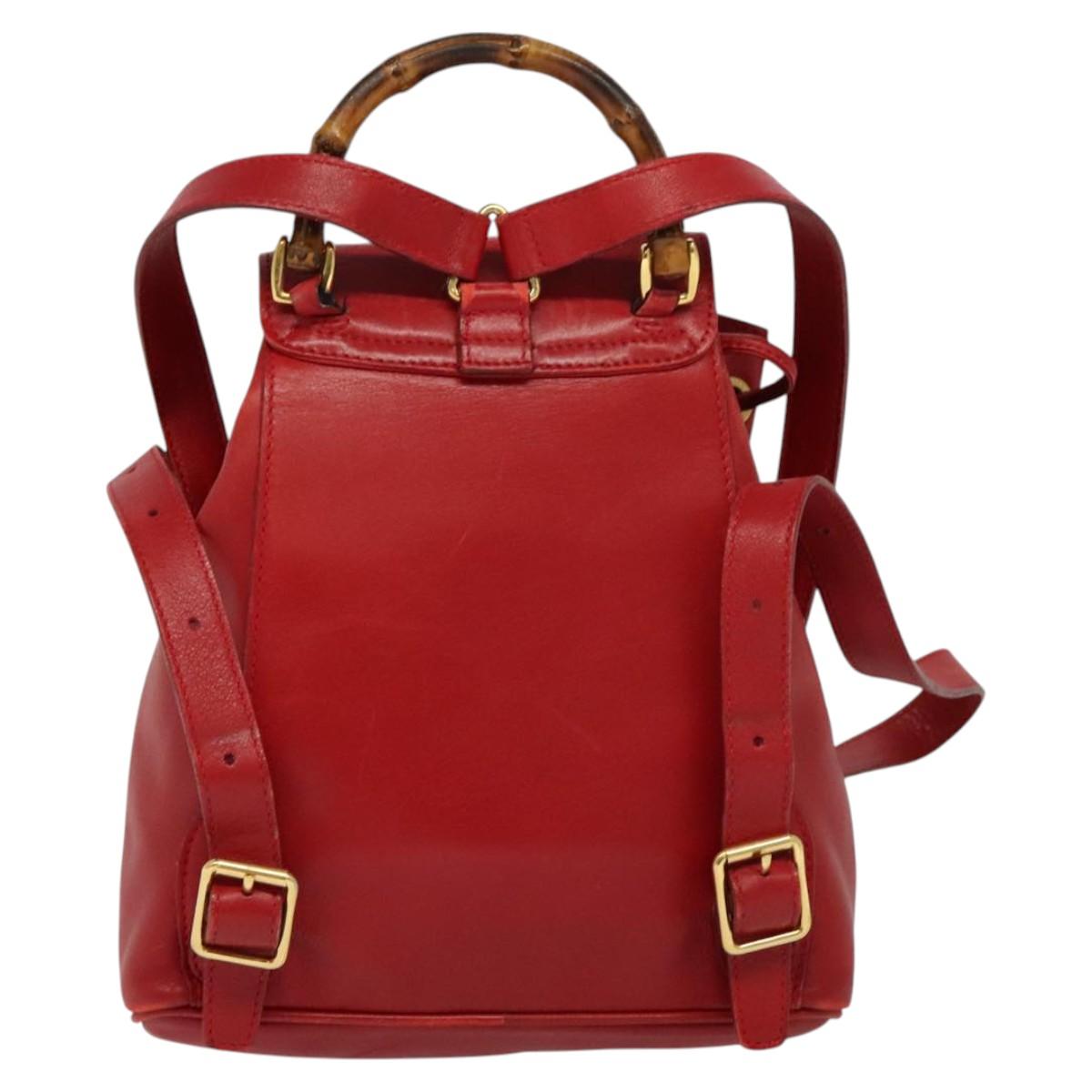 GUCCI Bamboo Backpack Leather Red Gold 003 3444 0030 Auth nb203