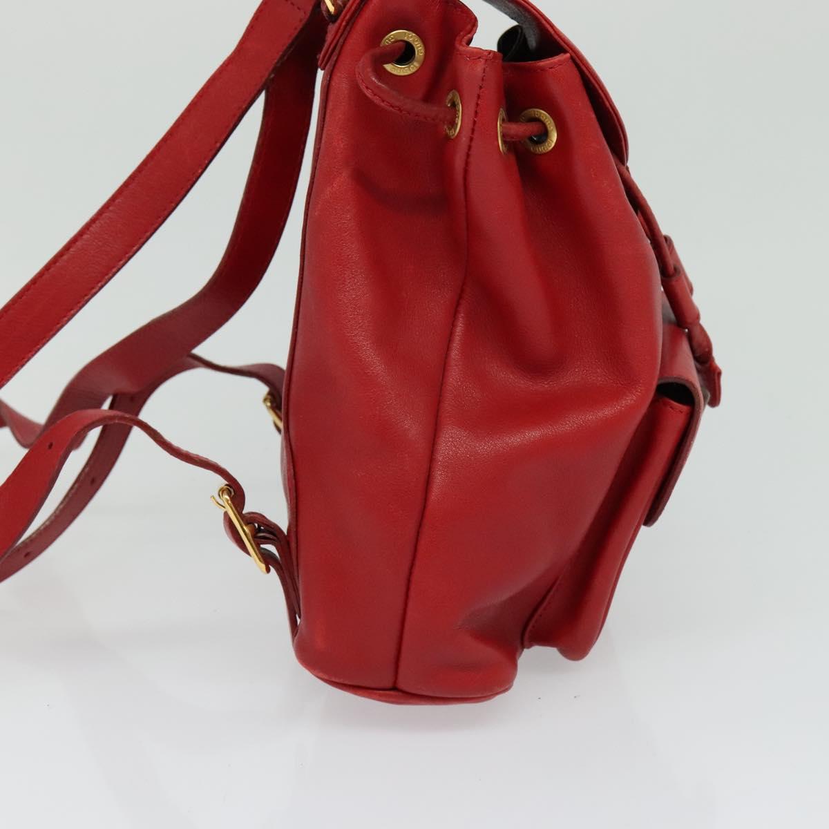 GUCCI Bamboo Backpack Leather Red Gold 003 3444 0030 Auth nb203