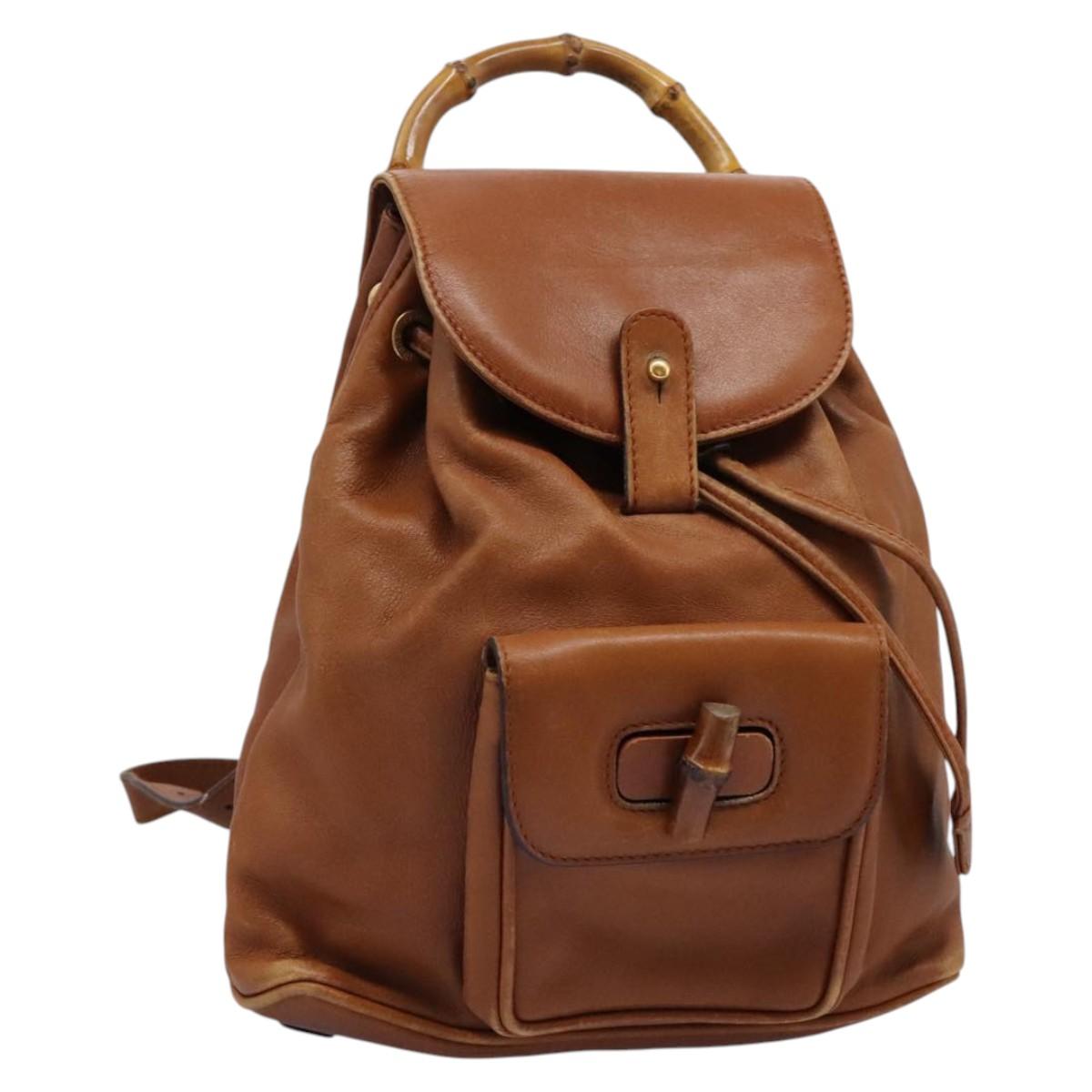 GUCCI Bamboo Backpack Leather Brown Gold 003 1705 0030 Auth nb204