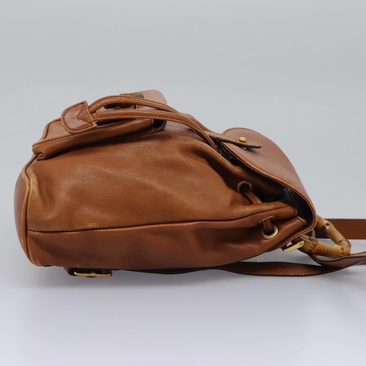 GUCCI Bamboo Backpack Leather Brown Gold 003 1705 0030 Auth nb204