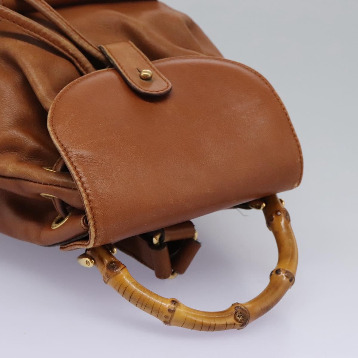 GUCCI Bamboo Backpack Leather Brown Gold 003 1705 0030 Auth nb204