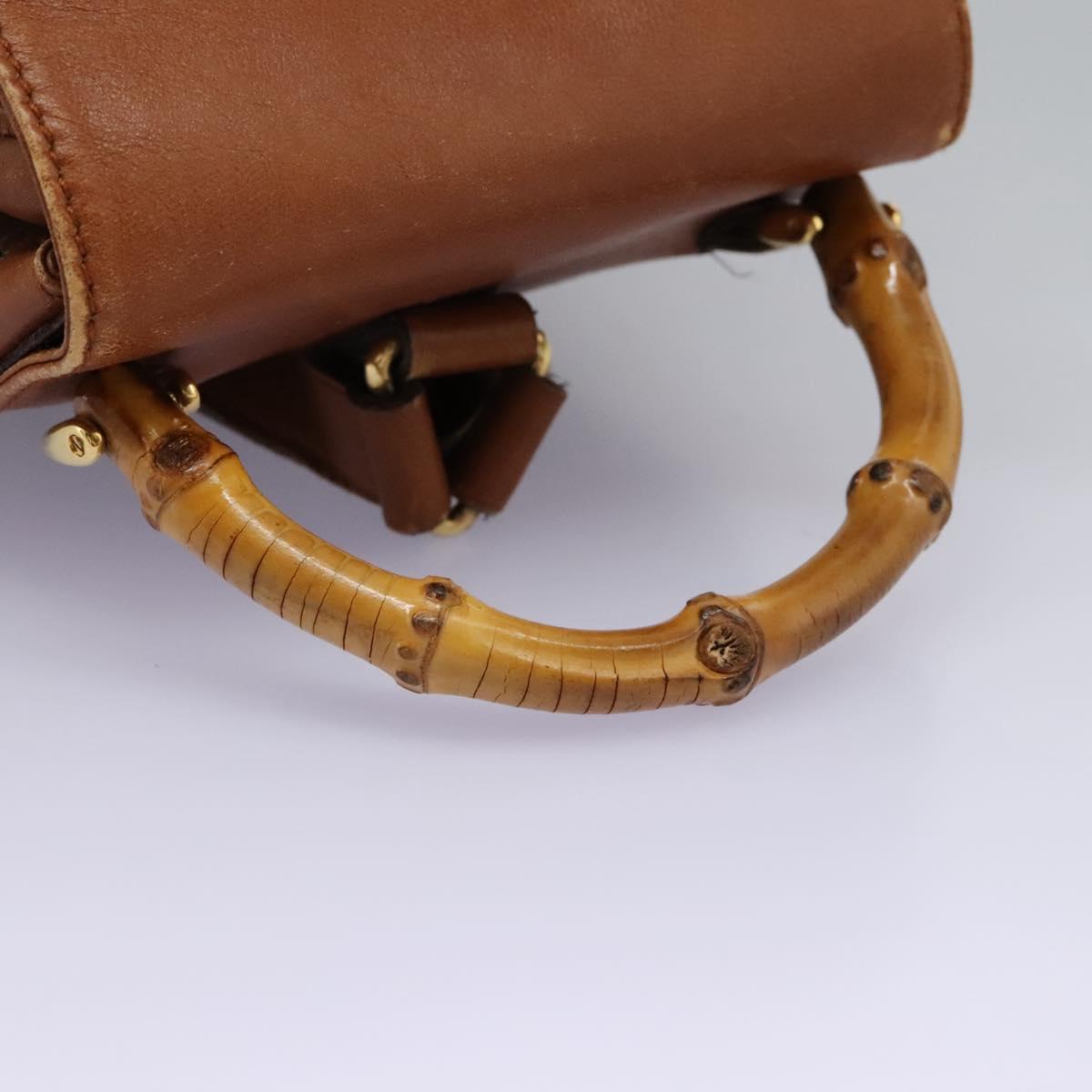 GUCCI Bamboo Backpack Leather Brown Gold 003 1705 0030 Auth nb204