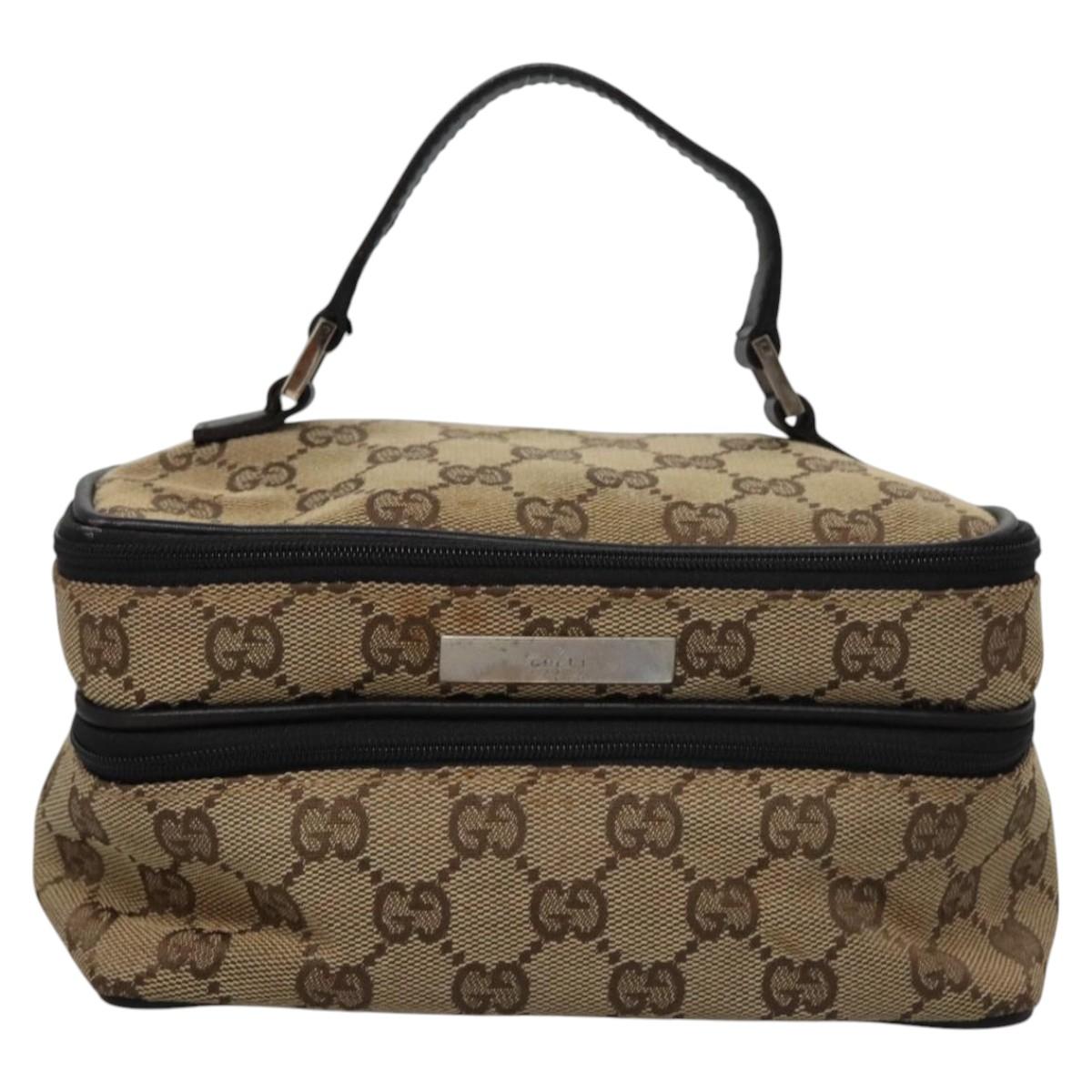 GUCCI GG Canvas Vanity Pouch Beige Silver 039 1093 Auth nb214