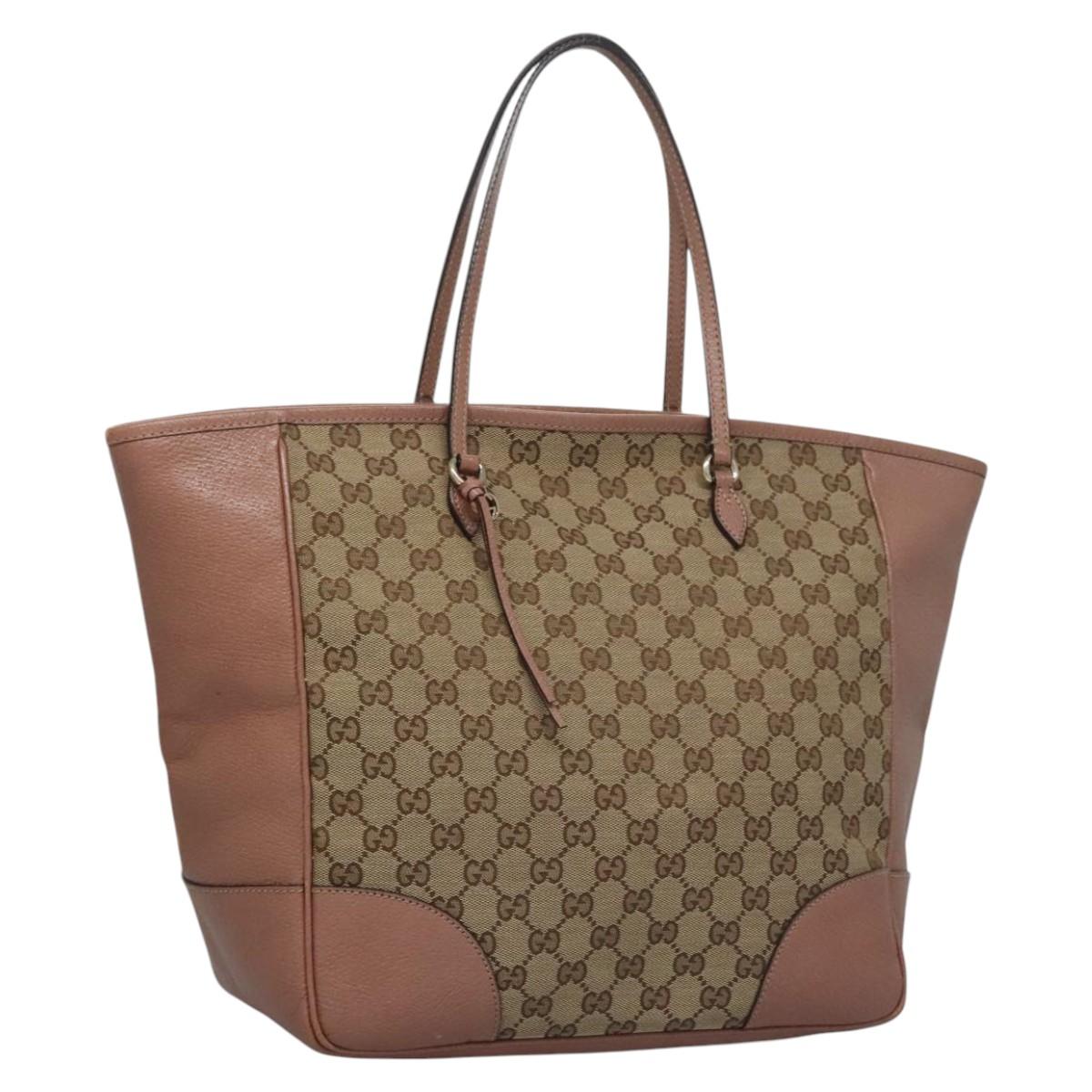 GUCCI GG Canvas Tote Bag Beige gold 323671 Auth nb223