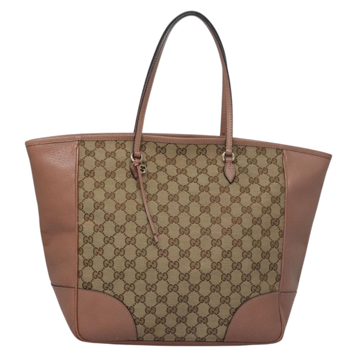 GUCCI GG Canvas Tote Bag Beige gold 323671 Auth nb223