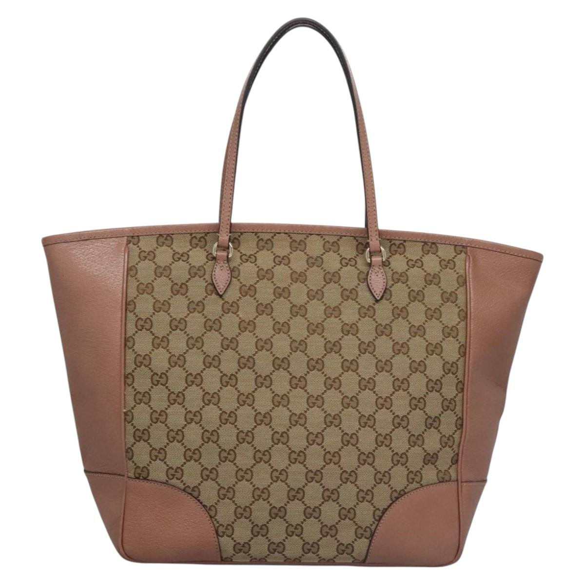 GUCCI GG Canvas Tote Bag Beige gold 323671 Auth nb223
