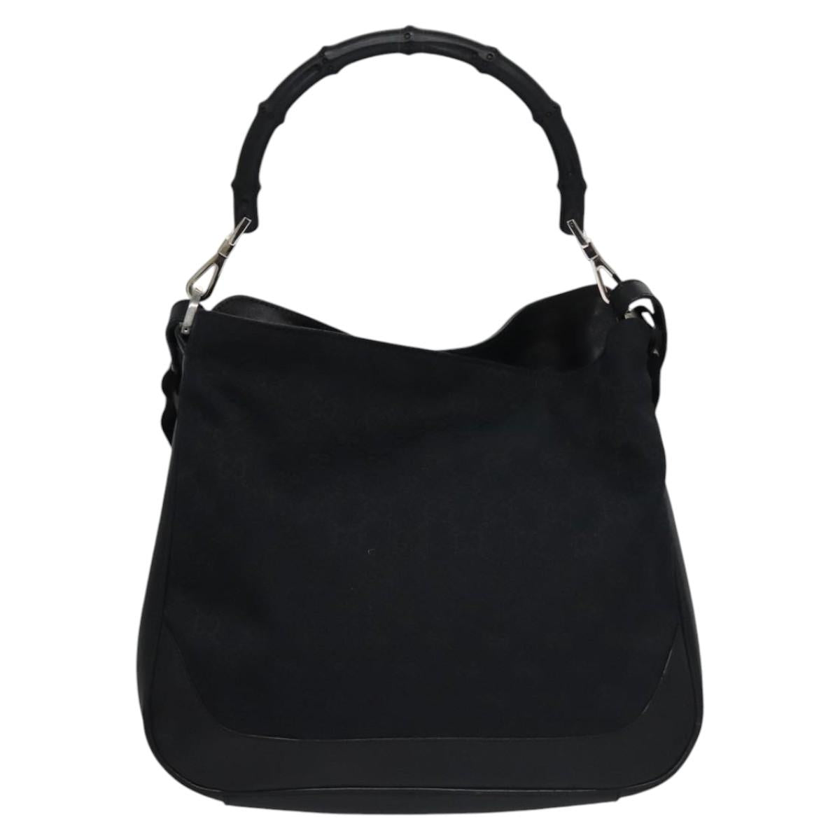 GUCCI GG Canvas Sherry Line Tote Bag Bamboo 2way Black Silver gold Auth nb227