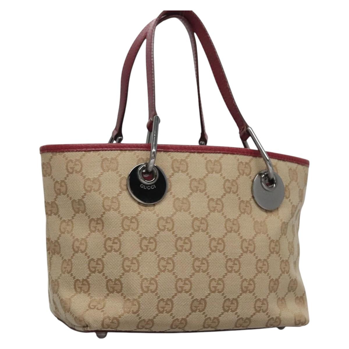 GUCCI GG Canvas Hand Bag Beige Pink gold 120844 Auth nb237