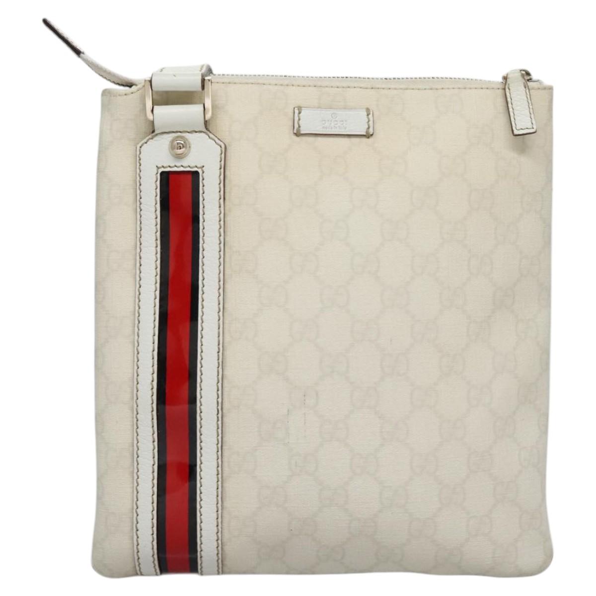 GUCCI GG Supreme Shoulder Bag PVC White Red gold 153244 Auth nb243