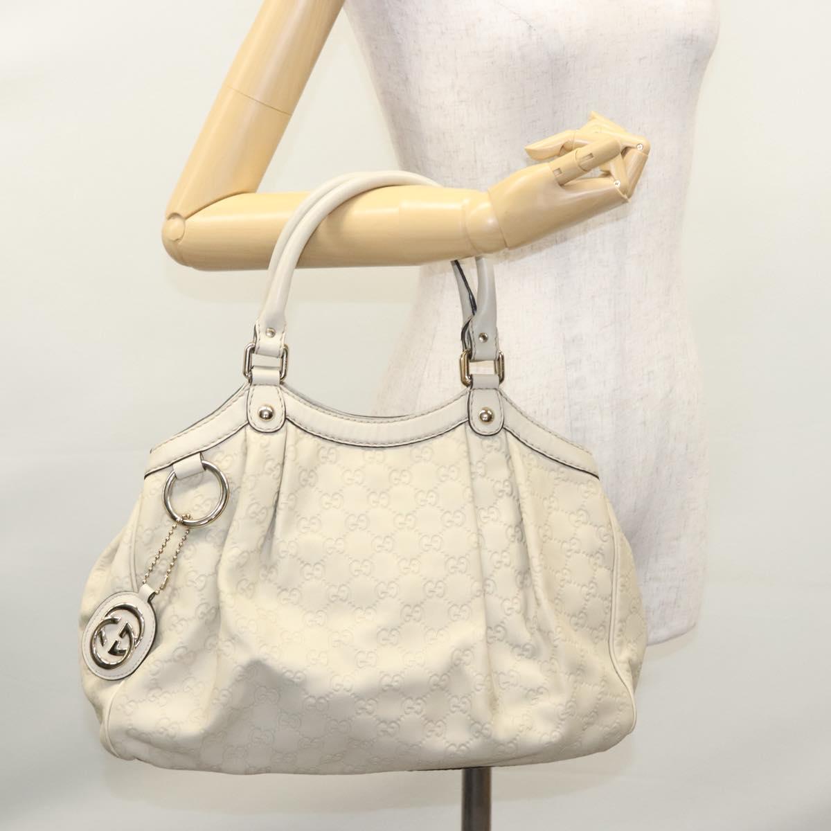 GUCCI GG Canvas Guccissima Hand Bag Leather White Gold 211944 Auth nb251
