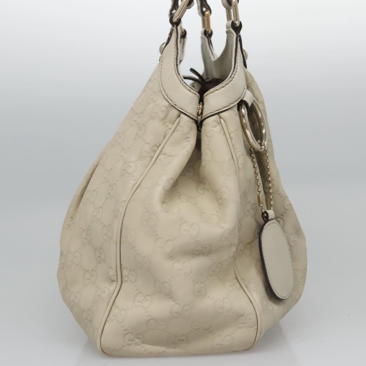 GUCCI GG Canvas Guccissima Hand Bag Leather White Gold 211944 Auth nb251