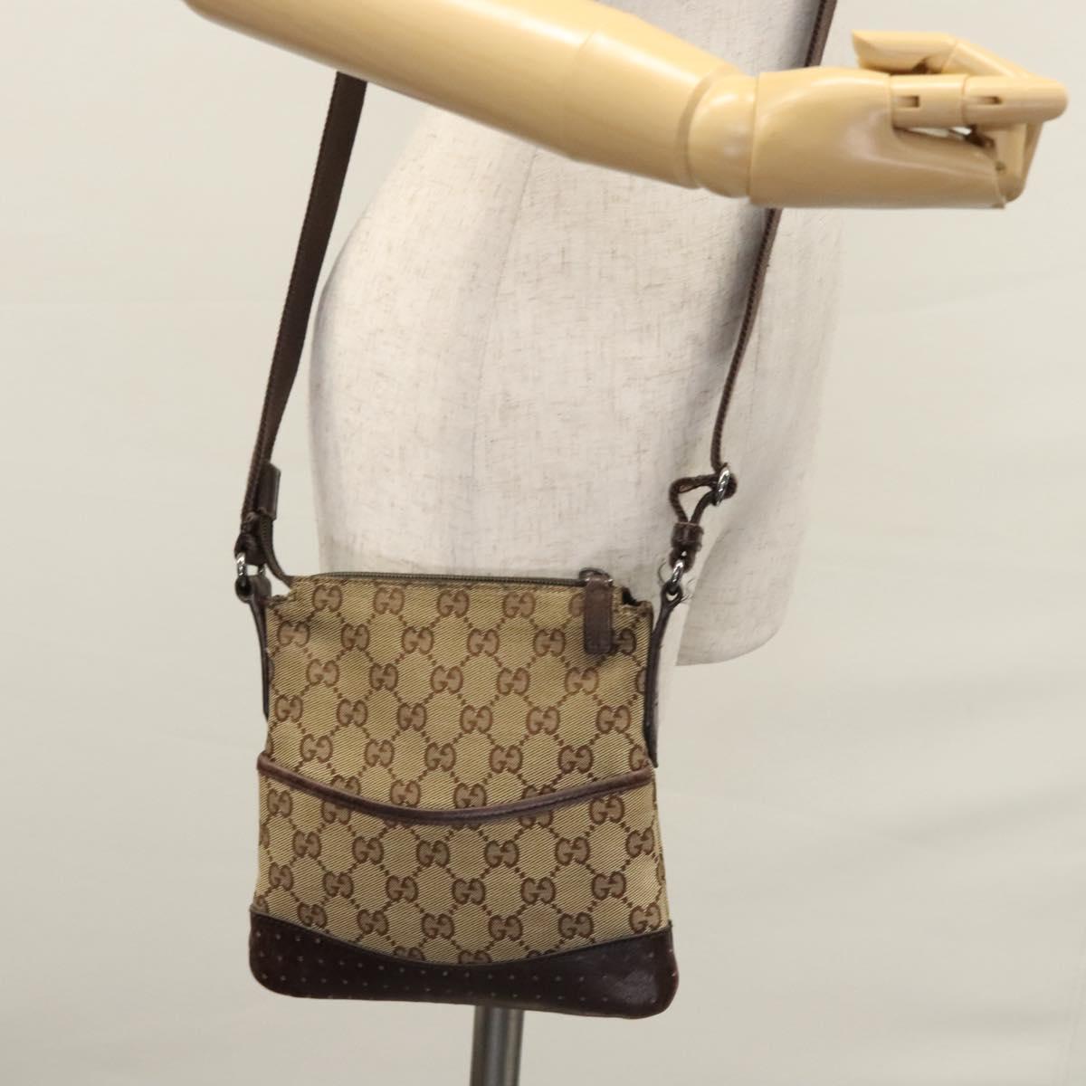 GUCCI GG Canvas Shoulder Bag Beige Brown gold 147671 Auth nb252