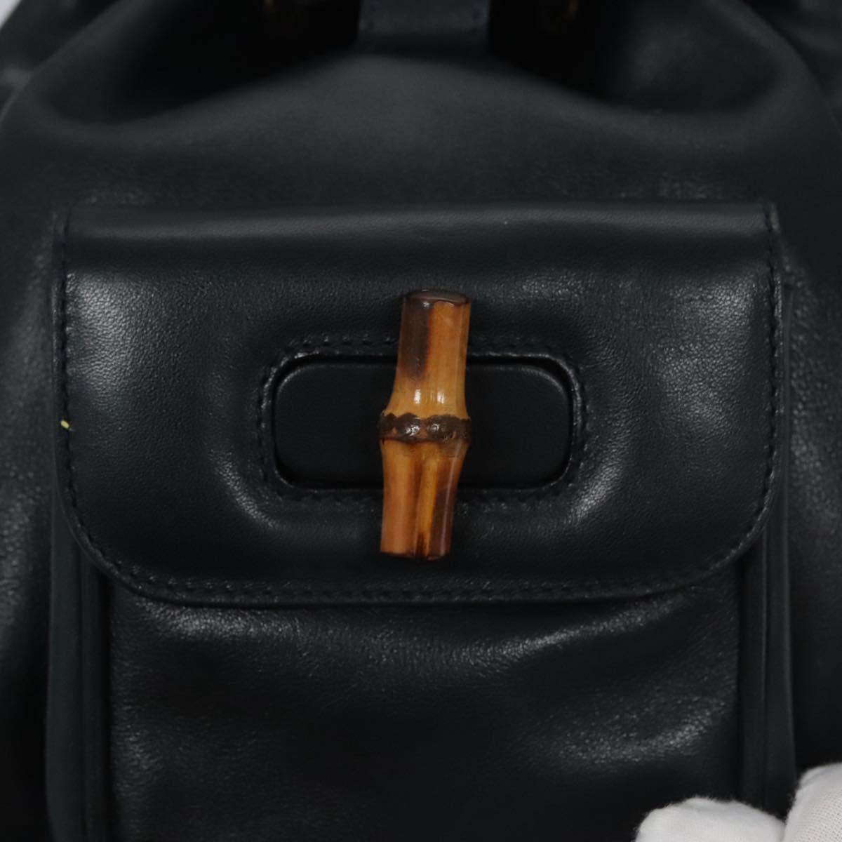 GUCCI Bamboo Backpack Leather Black Gold 003 3444 0030 Auth nb256