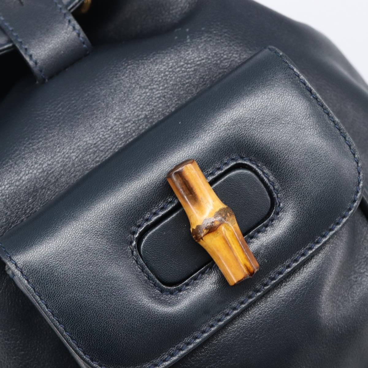 GUCCI Bamboo Backpack Leather Black Gold 003 3444 0030 Auth nb256