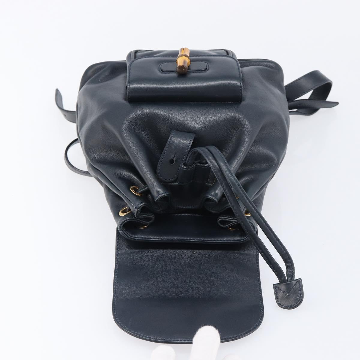 GUCCI Bamboo Backpack Leather Black Gold 003 3444 0030 Auth nb256
