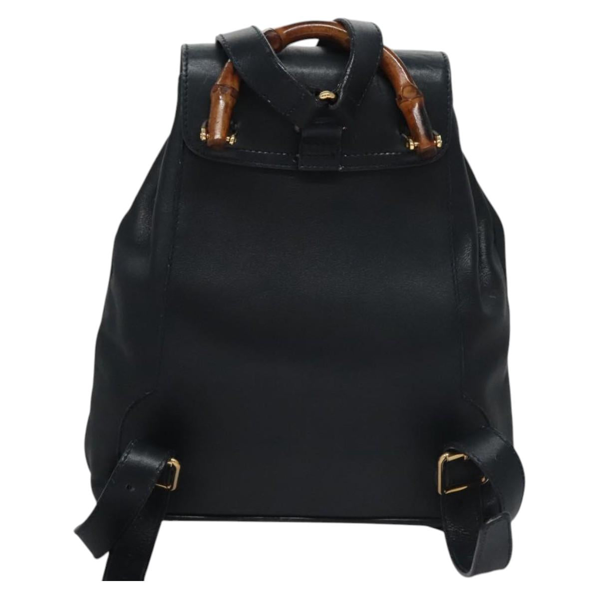 GUCCI Bamboo Backpack Leather Black Gold 003 3444 0030 Auth nb256