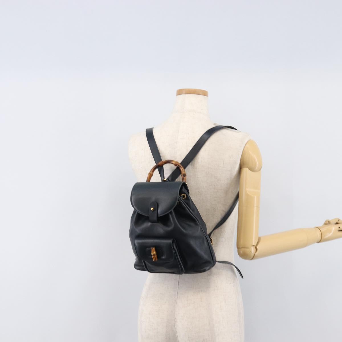 GUCCI Bamboo Backpack Leather Black Gold 003 3444 0030 Auth nb256
