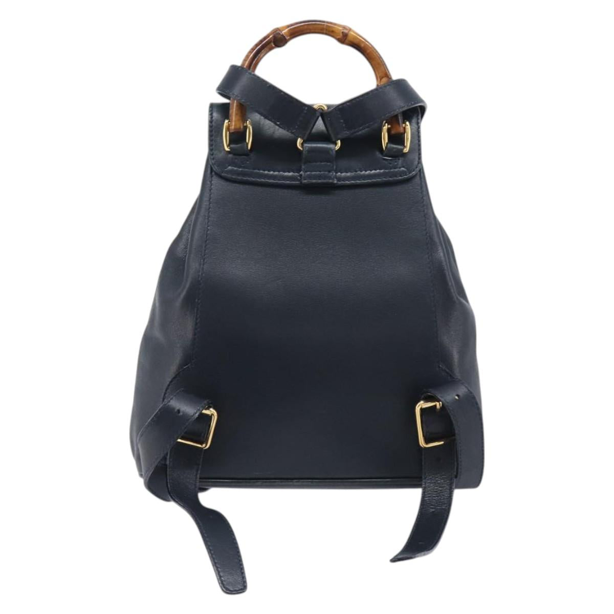 GUCCI Bamboo Backpack Leather Black Gold 003 3444 0030 Auth nb256