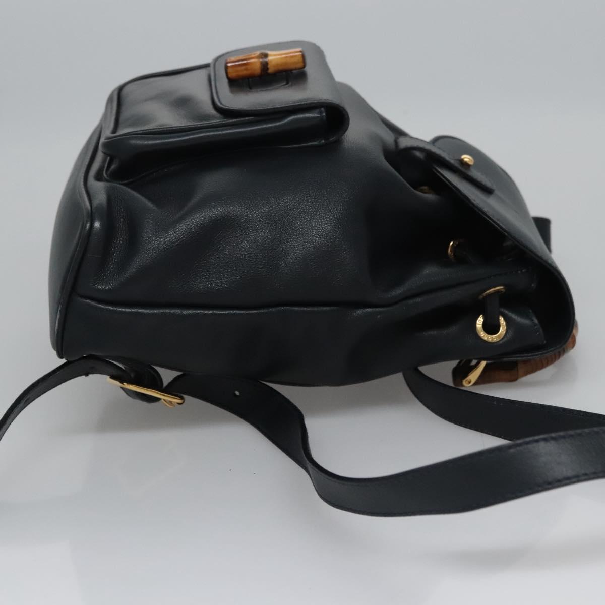 GUCCI Bamboo Backpack Leather Black Gold 003 3444 0030 Auth nb256