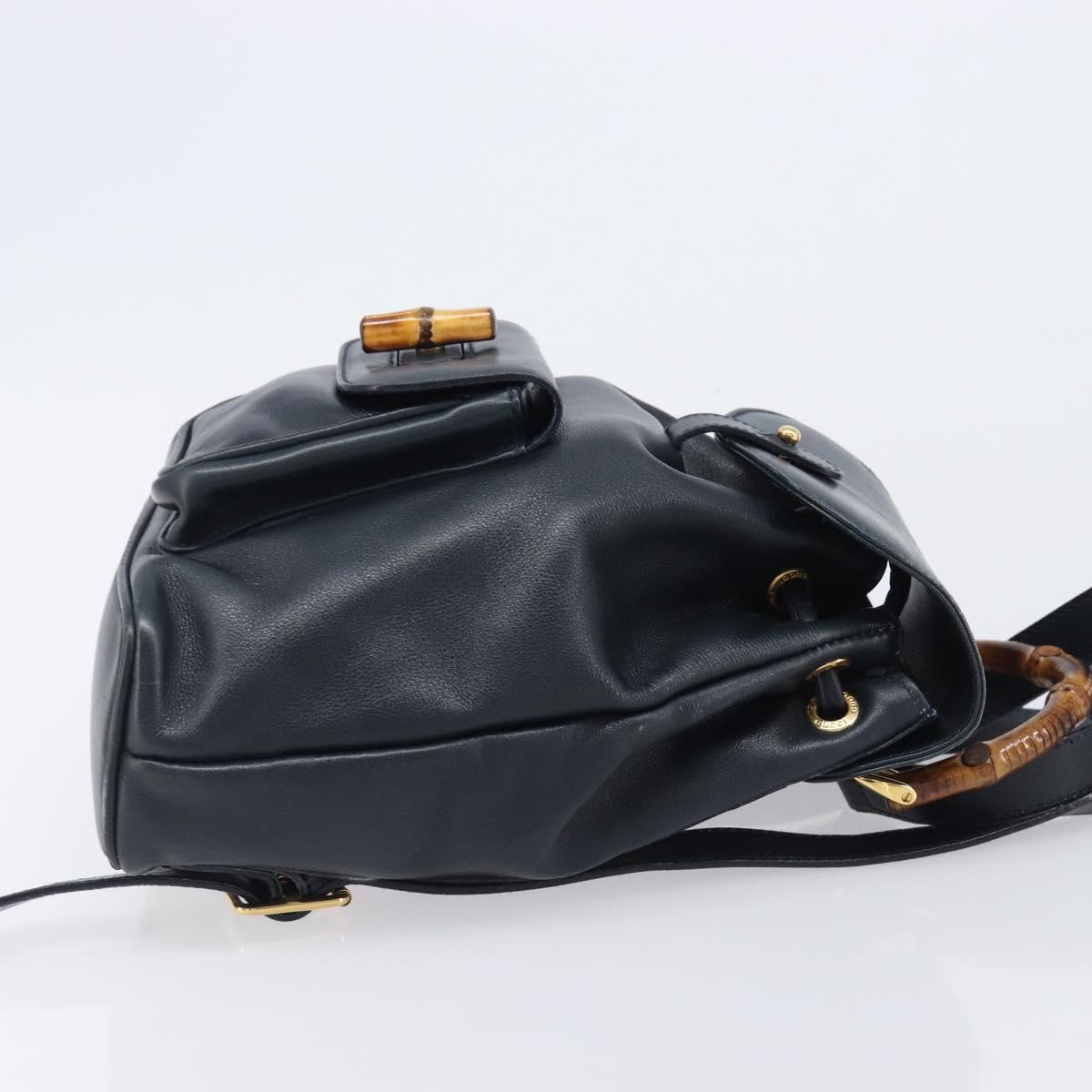 GUCCI Bamboo Backpack Leather Black Gold 003 3444 0030 Auth nb256