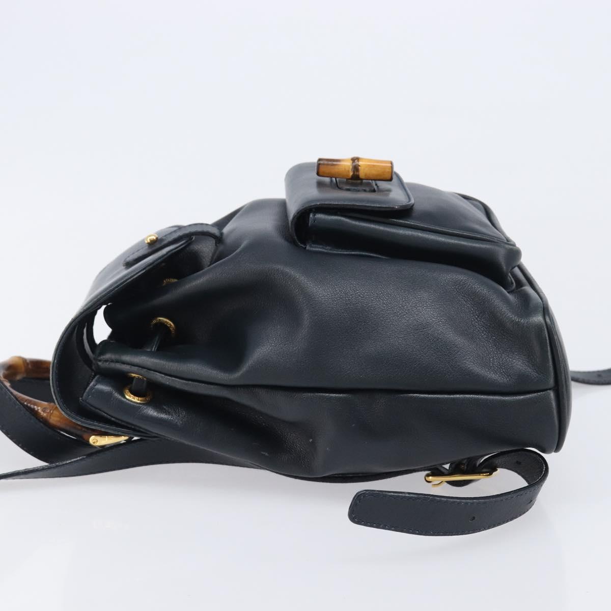 GUCCI Bamboo Backpack Leather Black Gold 003 3444 0030 Auth nb256