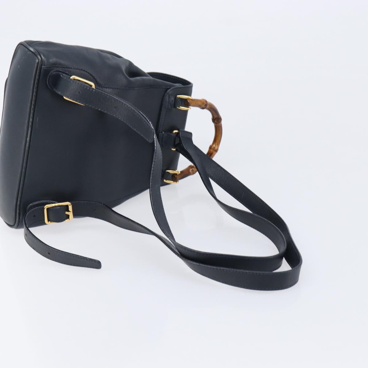 GUCCI Bamboo Backpack Leather Black Gold 003 3444 0030 Auth nb256