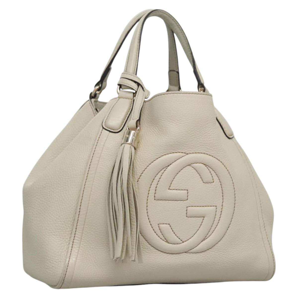 GUCCI Hand Bag Leather White Gold 336751 Auth nb259
