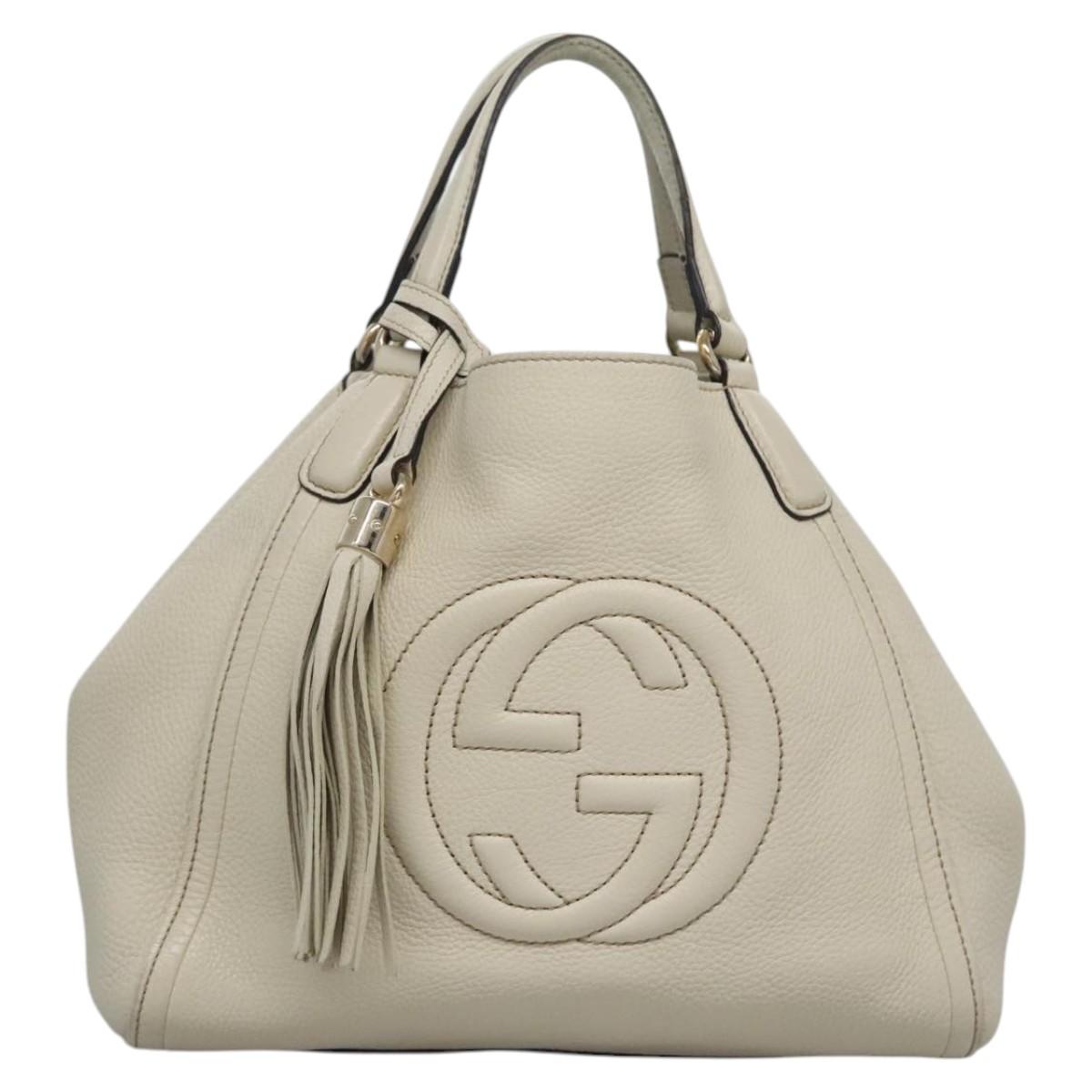 GUCCI Hand Bag Leather White Gold 336751 Auth nb259