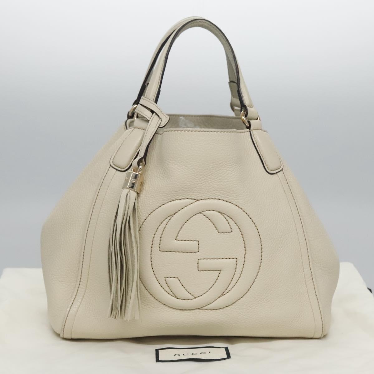 GUCCI Hand Bag Leather White Gold 336751 Auth nb259