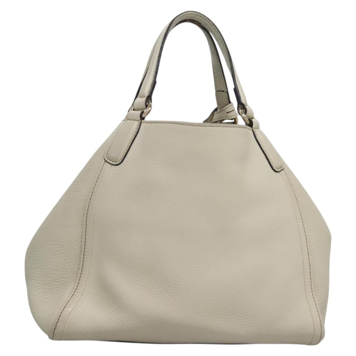 GUCCI Hand Bag Leather White Gold 336751 Auth nb259