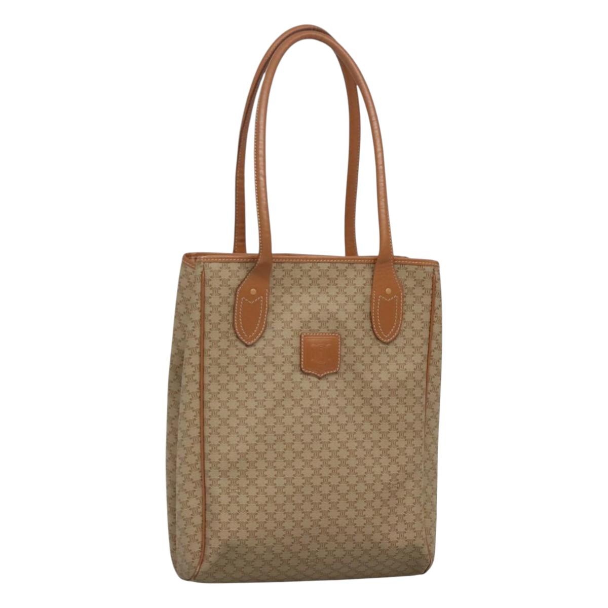 CELINE Macadam Canvas Tote Bag PVC Beige Gold Auth nb284
