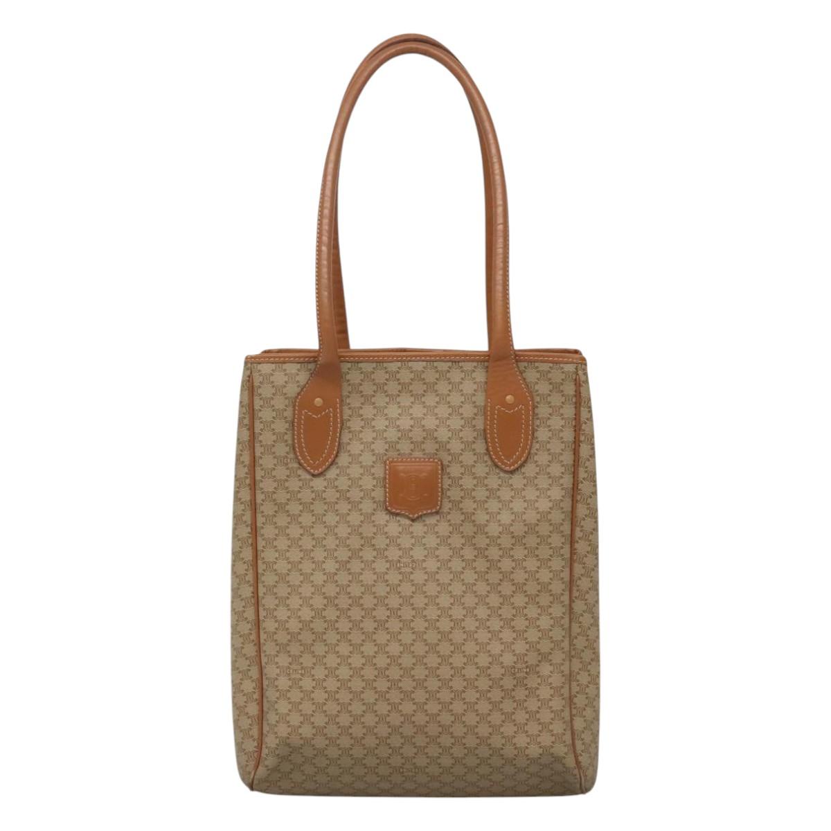 CELINE Macadam Canvas Tote Bag PVC Beige Gold Auth nb284