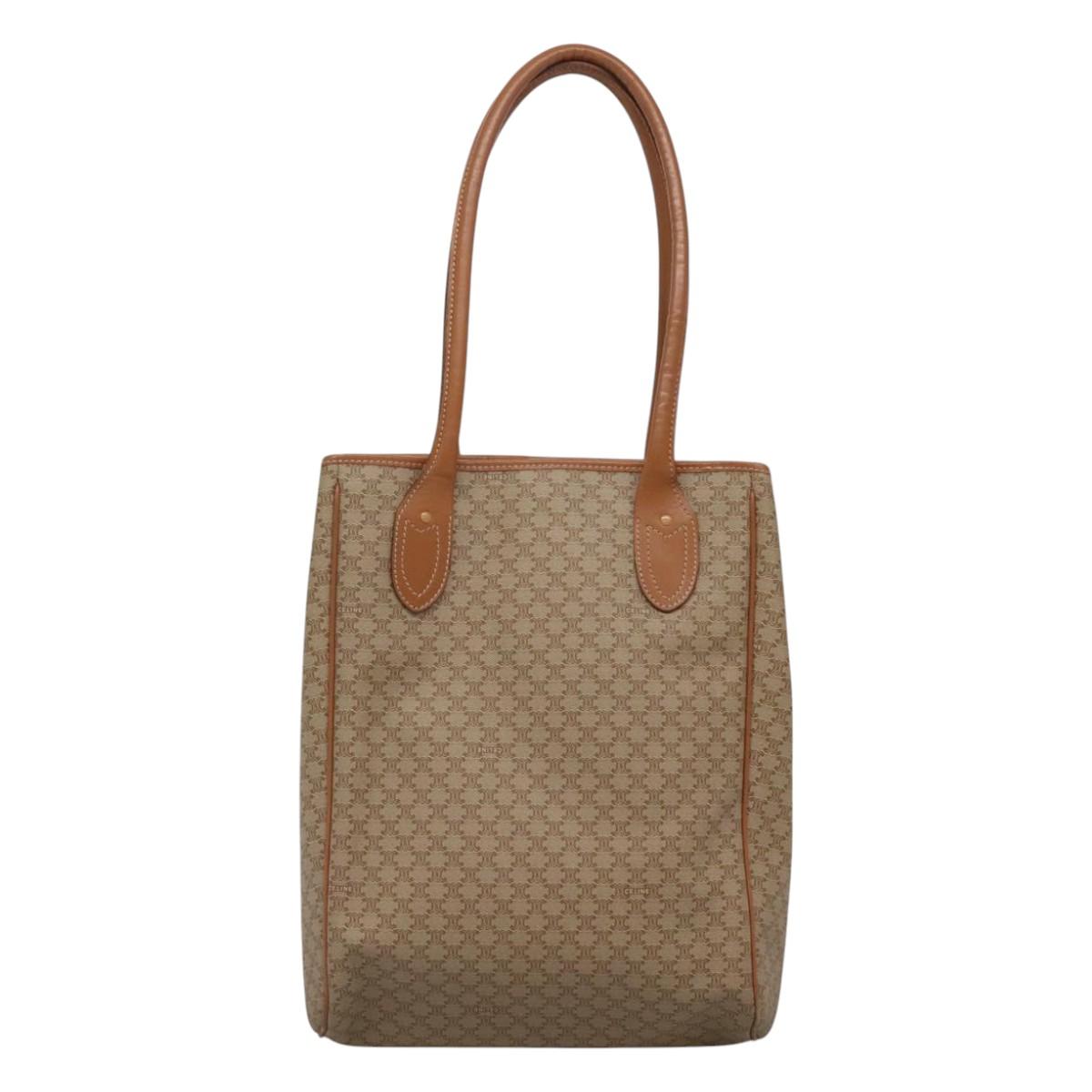 CELINE Macadam Canvas Tote Bag PVC Beige Gold Auth nb284