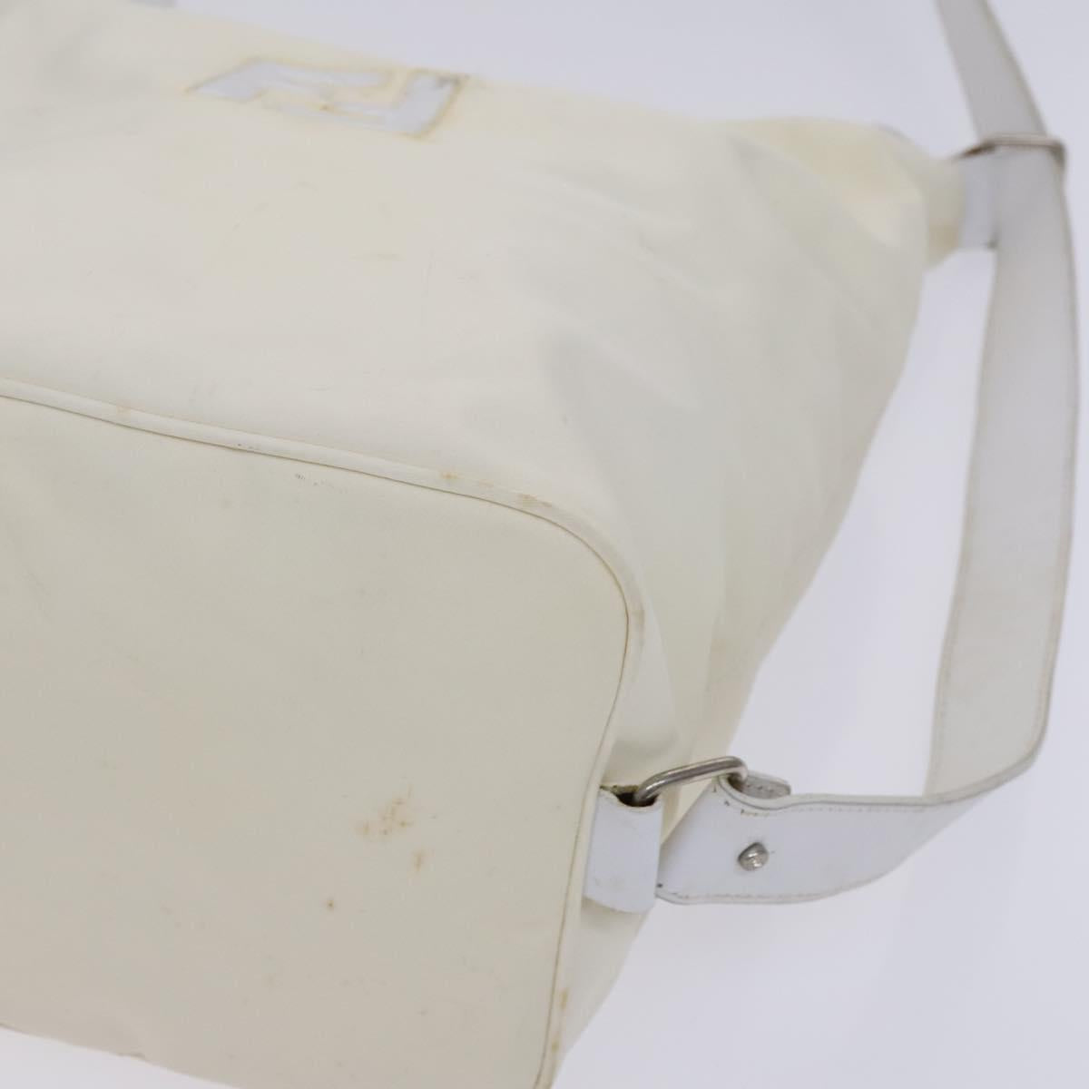 FENDI Shoulder Bag Nylon Leather Beige White Silver Auth nb296